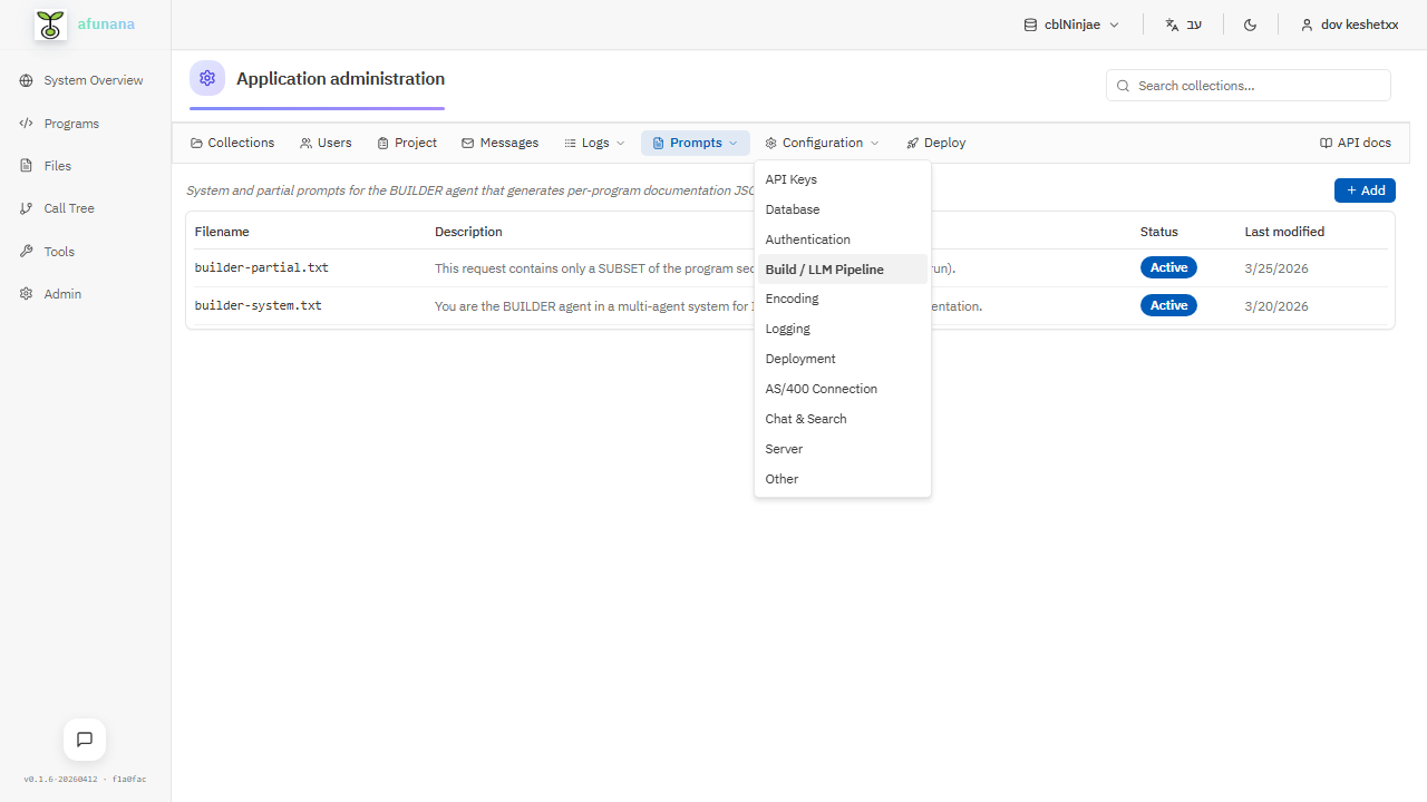 Admin prompts and configuration panels
