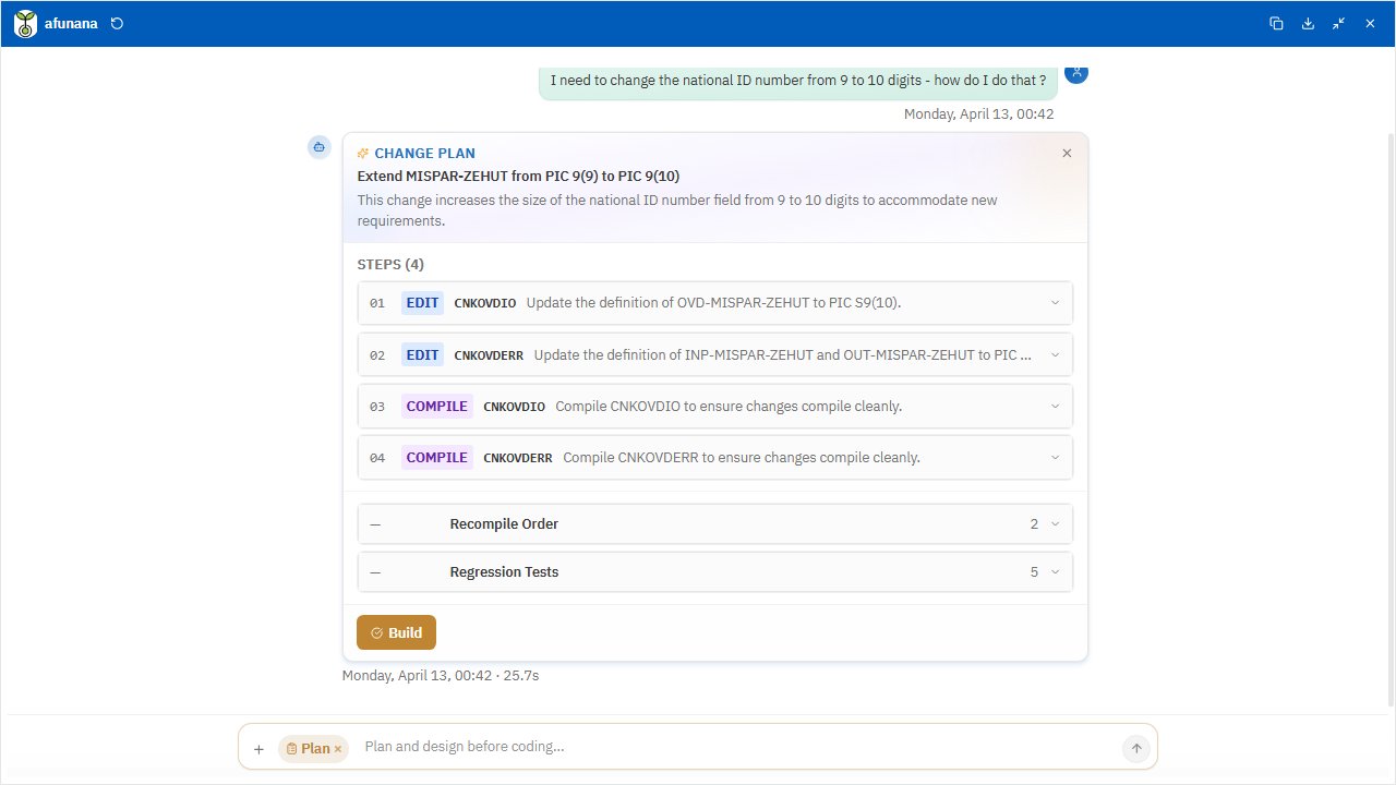 Chat conversation producing a structured change plan with edit and compile steps