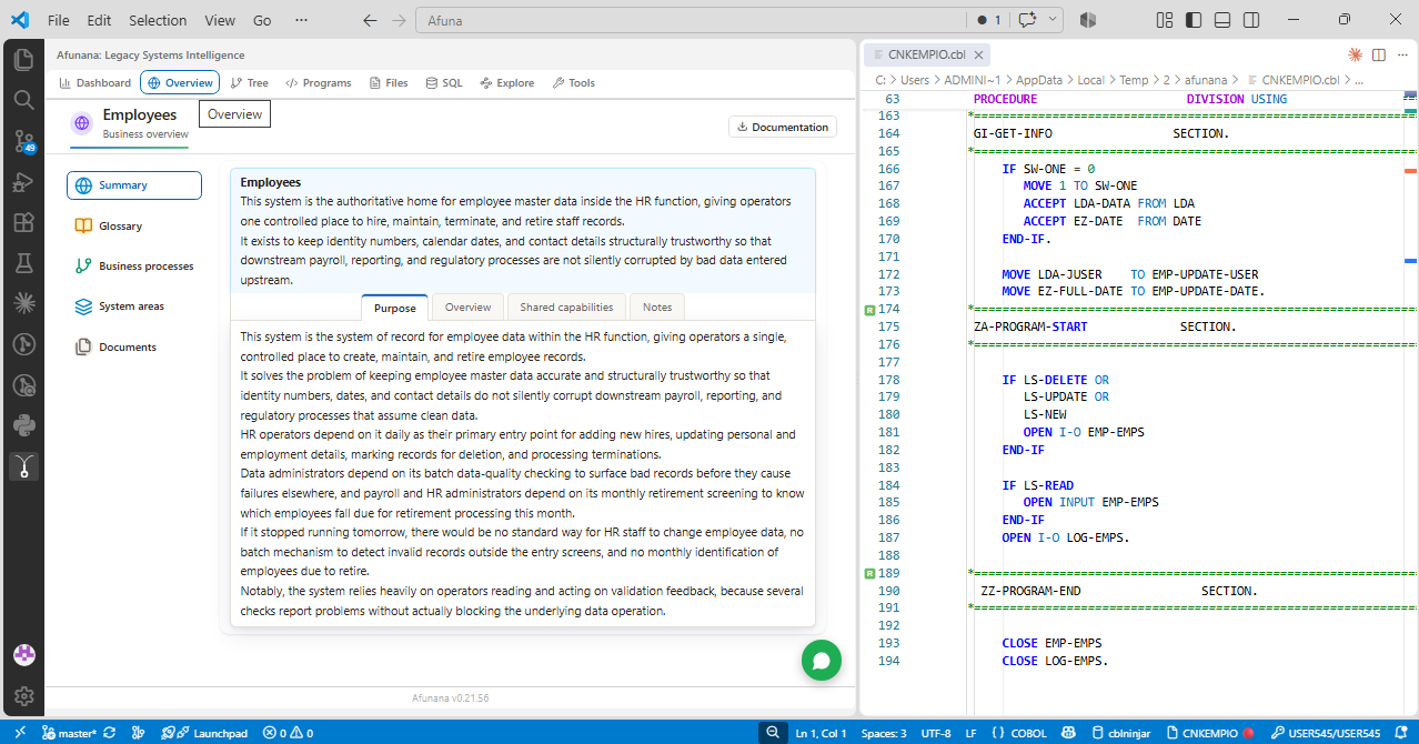 The same overview beside the source editor.